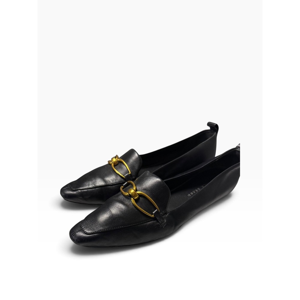 Veronica Beard Champlain Black Leather Gold Chain Loafers Pointed Toe Flats 8.5